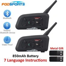 Fodsports 2 pcs V6 Pro Motorcycle Helmet Bluetooth Headset Intercom 6 Riders 1200M Wireless Intercomunicador BT