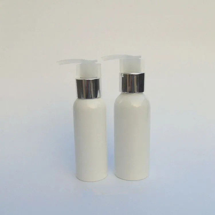 

Free shipping 80ml 100ml white color aluminum bottle with pump empty bottle for cosmetic package