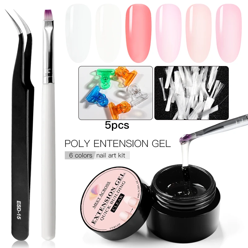 

MEET ACROSS Poly Extension Gel Kits White Pink Acrylic Poly UV Gel Manicure Soak Off Crystal Jelly Finger Building Gel Tips