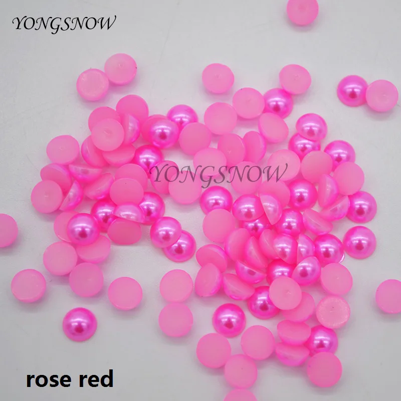 200Pcs/lot 6mm Multicolor Acrylic Imitation Beads Pearl Half Round Flatback Bead Wedding Party Decor DIY Nail Art Decorate75z - Цвет: rosered