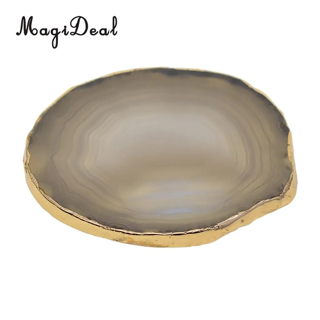 5 Colors Natural Agate Slices, Coasters, Cup Mats, Gold Edge, Crystals Geode Stones Home Decorations, 60-80mm