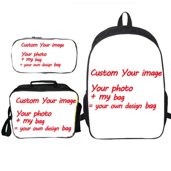 

Students Custom Your Image Customized Pattern Rucksack Schoolbag 3pcs/set Backpack+lunch Box+pencil Case Drop Shipping
