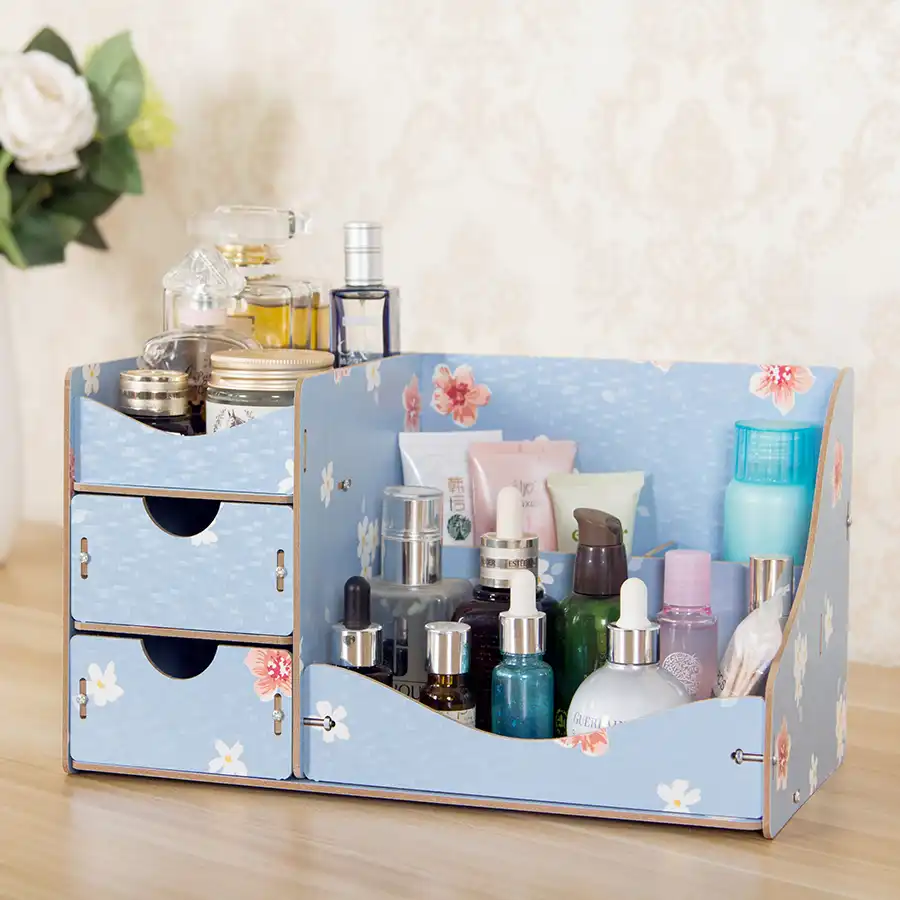 Hecare Desktop Makeup Organizer Drawers Wooden Cosmetic Organizer