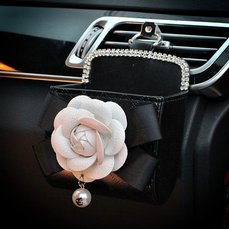 

Hot Flower Crystal Car Outlet Air Vent Trash Box for Auto Mobile Phone Holder Pouch Organizer Hanging Storage Bag Car Styling