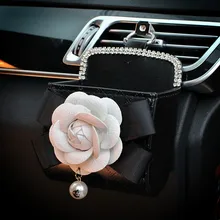 Hot Flower Crystal Car Outlet Air Vent Trash Box for Auto Mobile Phone Holder Pouch Organizer Hanging Storage Bag Car Styling