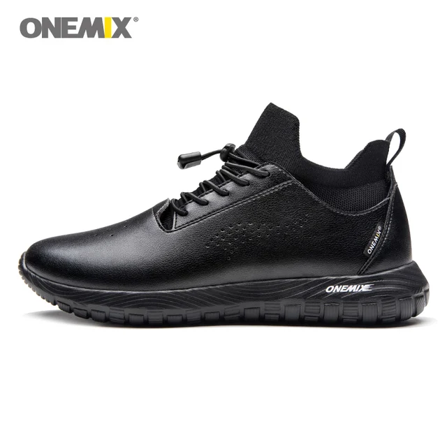 mens black leather running shoes