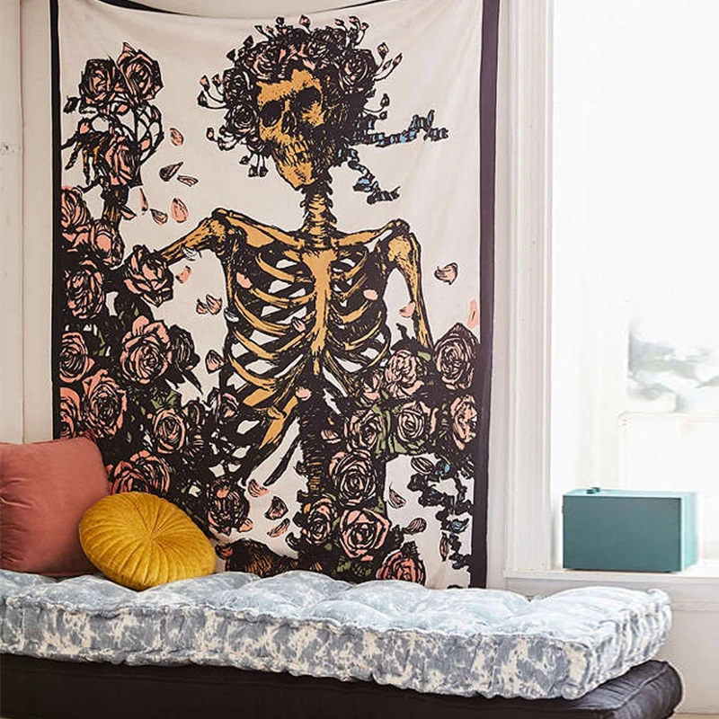 

Halloween Tapestry Home Decor Skull Art Wall Hanging Decorative Cloth Street Culture Theme Bar High Quality Fabric Adornment