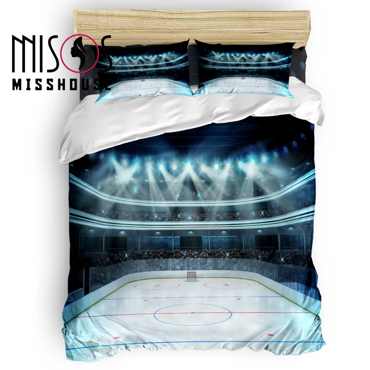 

MISSHOUSE Arena Ice Hockey Duvet Cover Set Bed Sheets Comforter Cover Pillowcases Twin Full Queen King Size 4pcs Bedding Sets