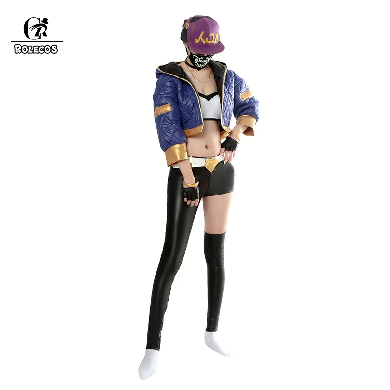 ROLECOS KDA Akali Cosplay Costume LOL AKALI Cosplay Costume LOL K/DA Women Outfit Coat Pants Gloves Bag Halloween
