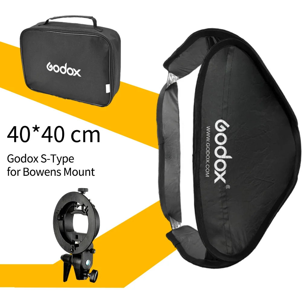 

Godox Foldable Collapsible Flash Softbox 40cm * 40cm + S Type Bracket for Bowens Mount Speedlite SoftBox 40cm * 40cm Set