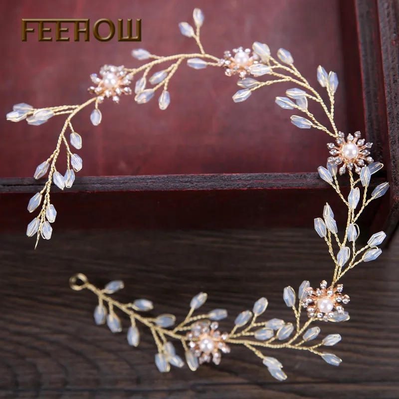 

FEEHOW 2019 New Hot Classic Imitation Pearl Leaf Styling Headdress for Bride Bridesmaid Wedding Gift Accessories FWHL017