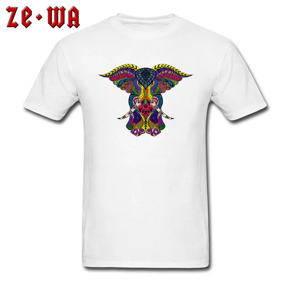 MK Tribal Elephant Colored Pure Cotton T Shirt for Men Design Top T-shirts Custom 2018 Newest O-Neck Tops Tees Short Sleeve MK Tribal Elephant Colored white