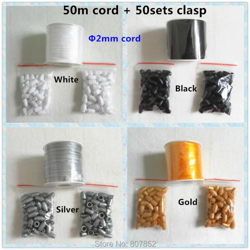 

50m 2.0mm Nylon Satin Cord and Plastic Breakaway Safty Clasps for DIY Silicone Baby Teething necklace Teether Ring Bracelet