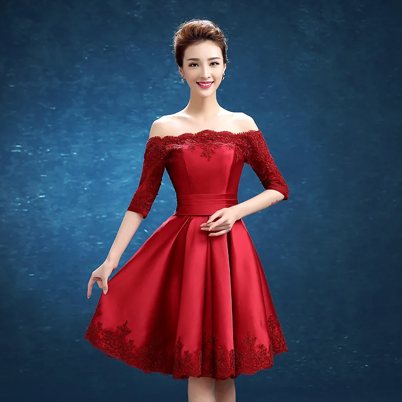 

Elegant Off the Shoulder Spring Summer Party Dress Slash Neck Bodycon for Wedding Burgundy/Red Short Lace Dress Club Vestidos