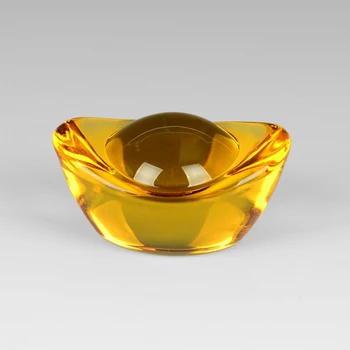 

60MM Chinese Handmade Crystal Gold Ingot Carved Sculpture Feng Shui Home Decoration