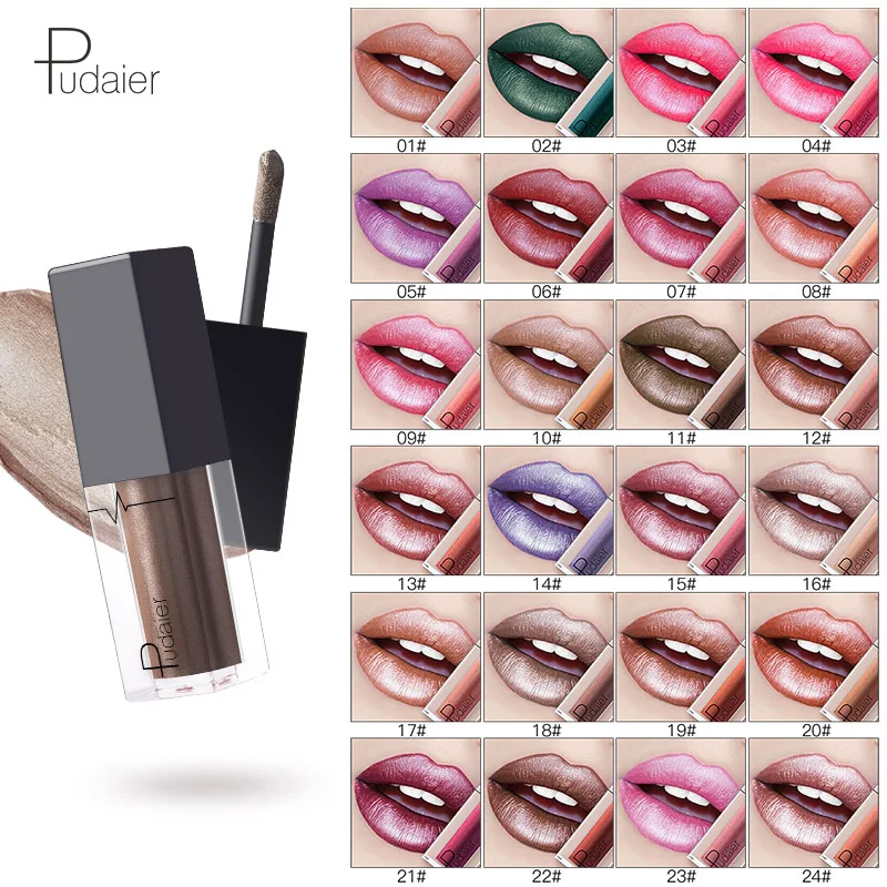 

1Pcs Pudaier 24 Colors Metallic Lip Gloss Waterproof Makeup Cosmetics Matte Metal Lock Color Diamond Liquid Lipgloss Eye Shadow