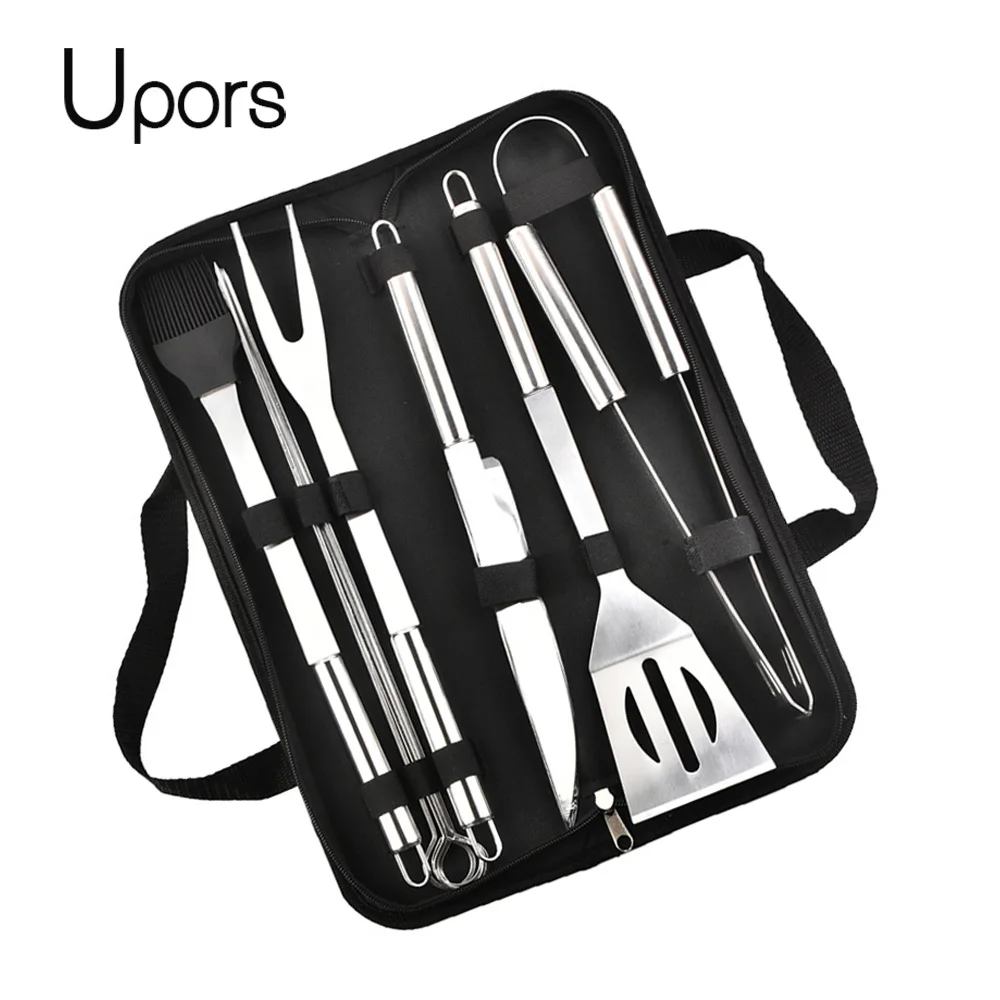 UPORS 10Pcs Professional BBQ Grill Tools Set Stainless Steel Barbeque