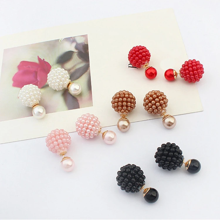 5 Colors Double Side Cute Charm Pearl Statement Ball Stud Earrings