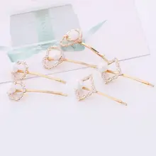Корейские Винтажные Ювелирные изделия, заколки для волос, геометрические, полые, круглые, в форме сердца, квадратные заколки для волос, имитация жемчуга, стразы, милые заколки для девочек