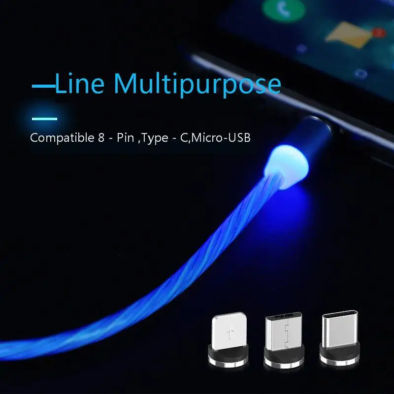 Vogek светодиодный светящийся зарядный кабель Micro USB для Xiaomi iPhone Type c Магнитный