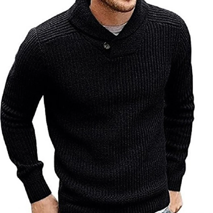 Мужской зимний свитер с отворотом толстый сплошной цвет Модный мягкий вязаный пуловер свитер Одежда Мужские Трикотажные топы для мужчин