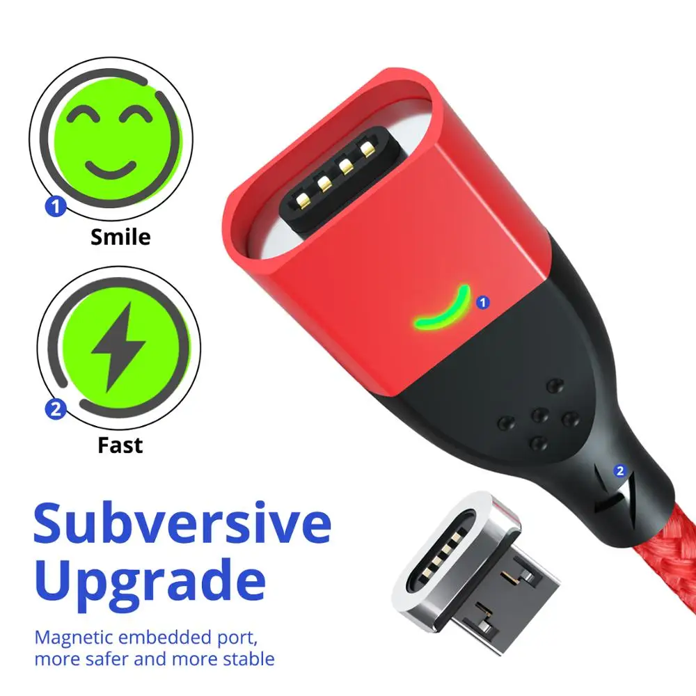 FONKEN المصغّر usb كابل شاحن سريع كابل مغناطيسي 1 m 2 m المغناطيس سريع كابل شحن شاحن هاتف محمول يعمل بنظام تشغيل أندرويد اللوحي LED بيانات سلك