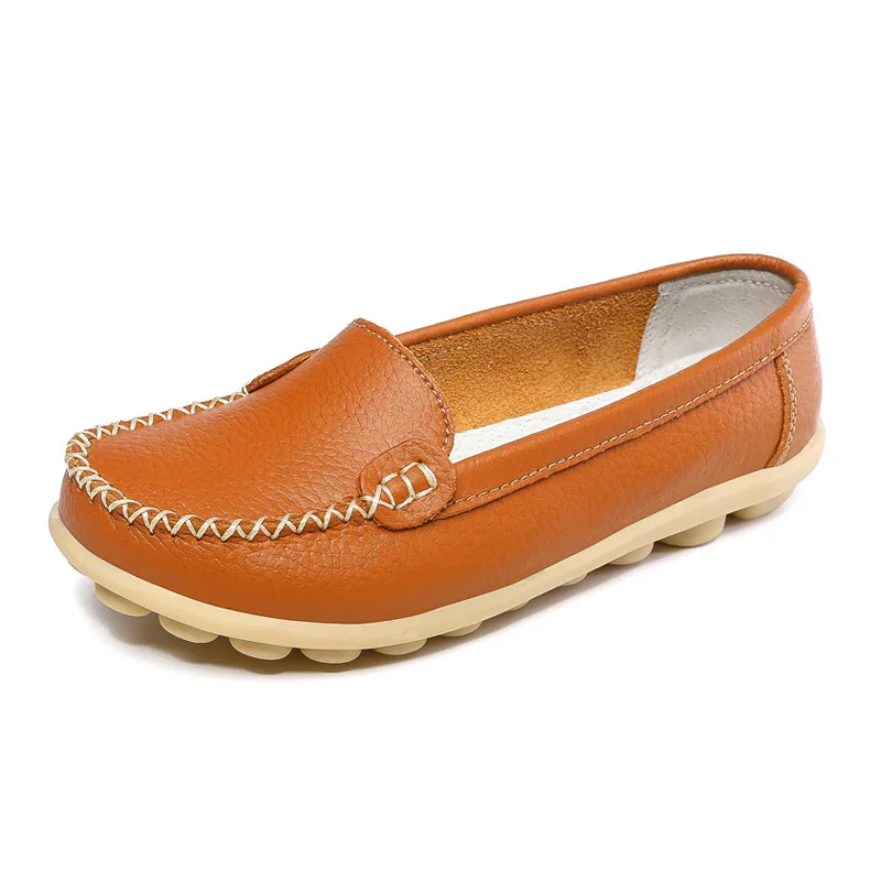 Цветные дамские повседневные туфли на толстой подошве Дамские туфли-лоферы из натуральной кожи на плоской подошве 8 цветов больших размеров Обувь для мам WSH2005 - Цвет: Оранжевый