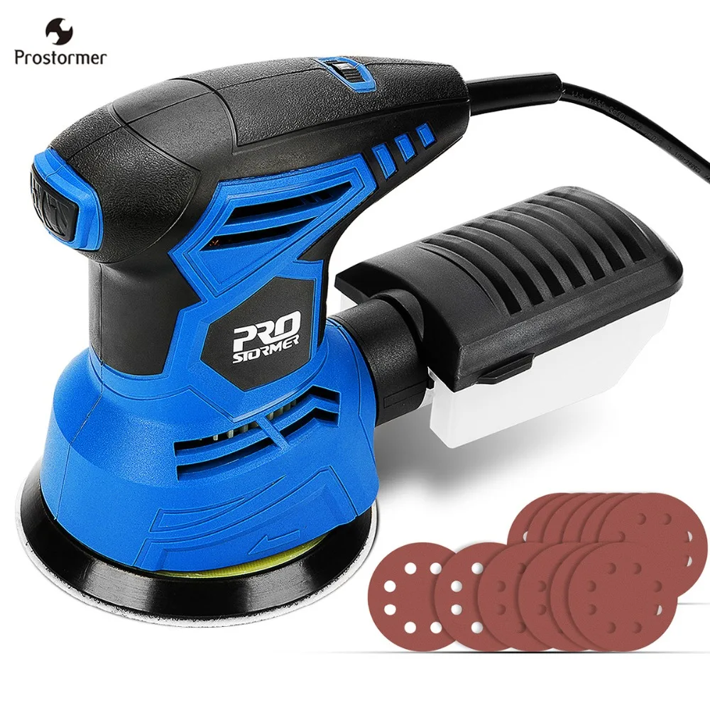 

Prostormer 300W Random Orbit Sander 7 Variable Speed 13000RPM Orbital Sander 12Pcs Sandpapers Strong Dust Collection System