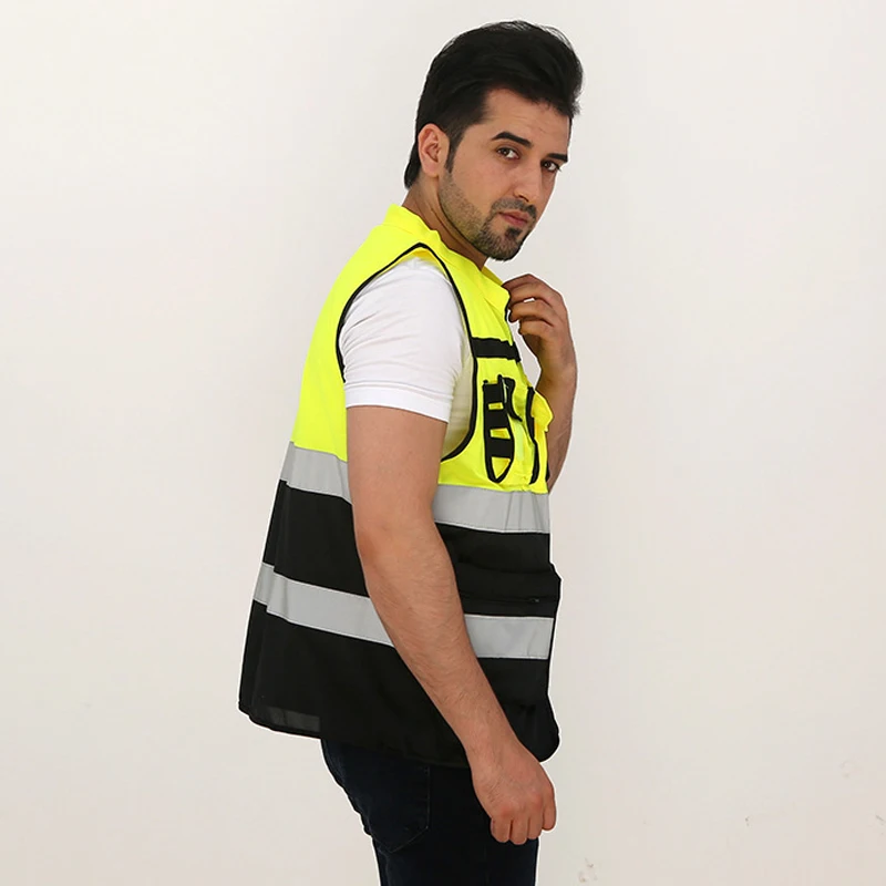 دروبشيبينغ سلامة الملابس متعددة جيب سستة عالية سترة عاكسة سلامة العمل الملابس