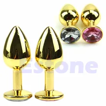 Gold Alloy Chome Metal Plated Jeweled Butt Toy Plug Anal Insert Sexy Stopper
