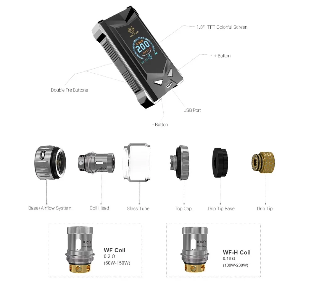 NEWEST electronic cigarette kit vape kit original of sigelei snowwolf mfeng 200W SUPER POWER