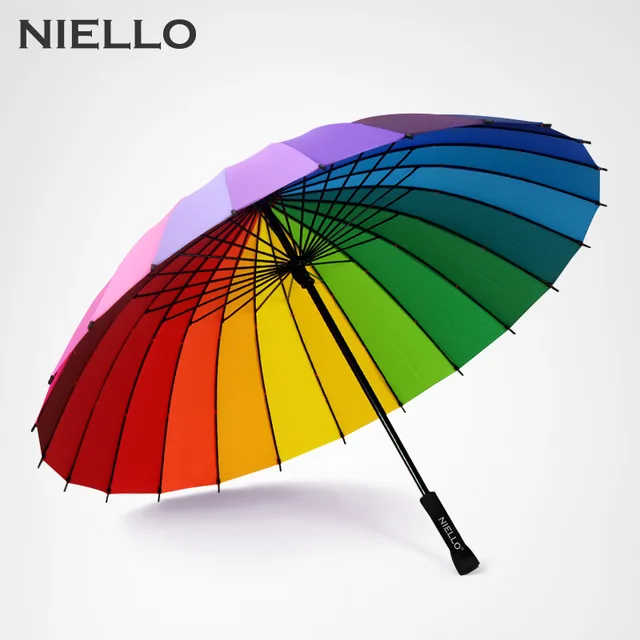 NELLO Rainbow Umbrella Rain Women Brand 24K Windproof Long Handle Umbrellas Strong Frame Waterproof Fashion Colorful Paraguas