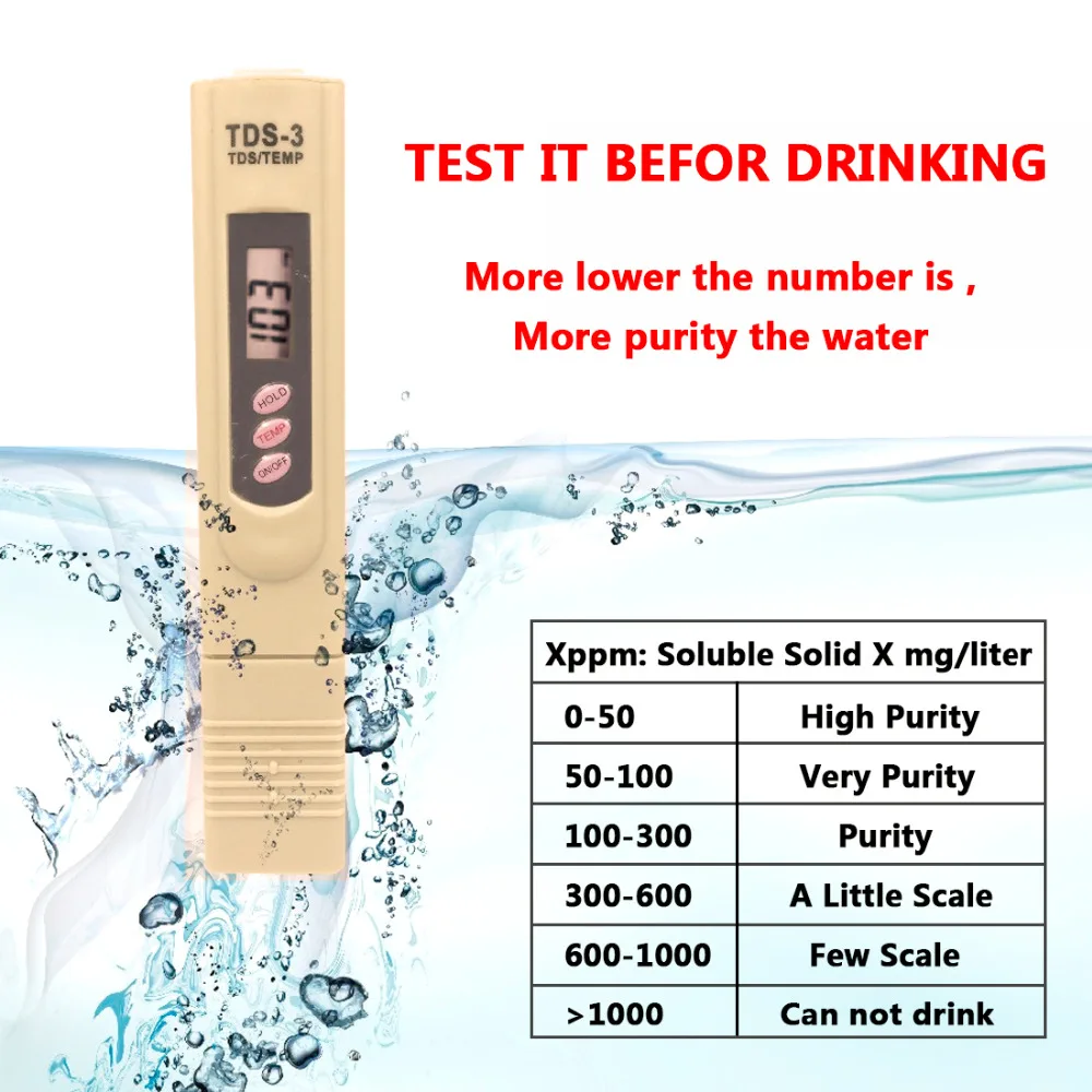 

Measuring Water Quality Purity test tool 1pcs PH TDS Meter Tester Portable Pen Digital 0.01 High Accurate Filter Random Color