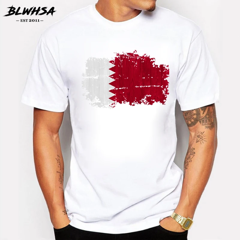BLWHSA Qatar National Flag Nostalgic Style T Shirt Man T shirts Cotton