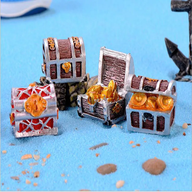

Pirate Gold Adventure Gold Treasure Box Gift Toy Aquarium Mini Resin Cartoon Mediterranean Sea Bottom Furnishin Home Decorations