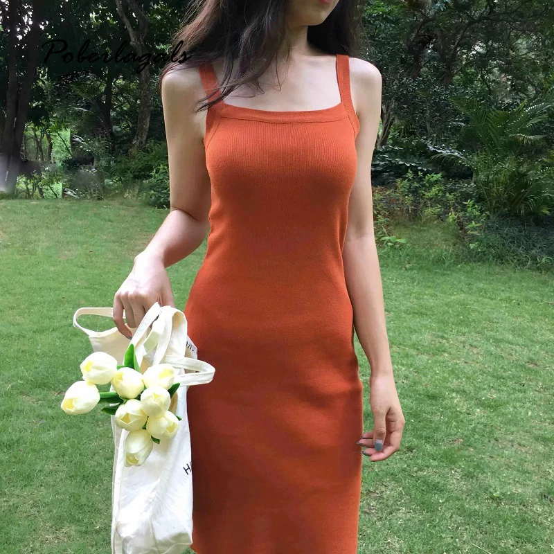 

Summer viatage Dress Women 2019 Female Commuter fashion Simple slim solid color wild lazy wind women's sling dress Vestido