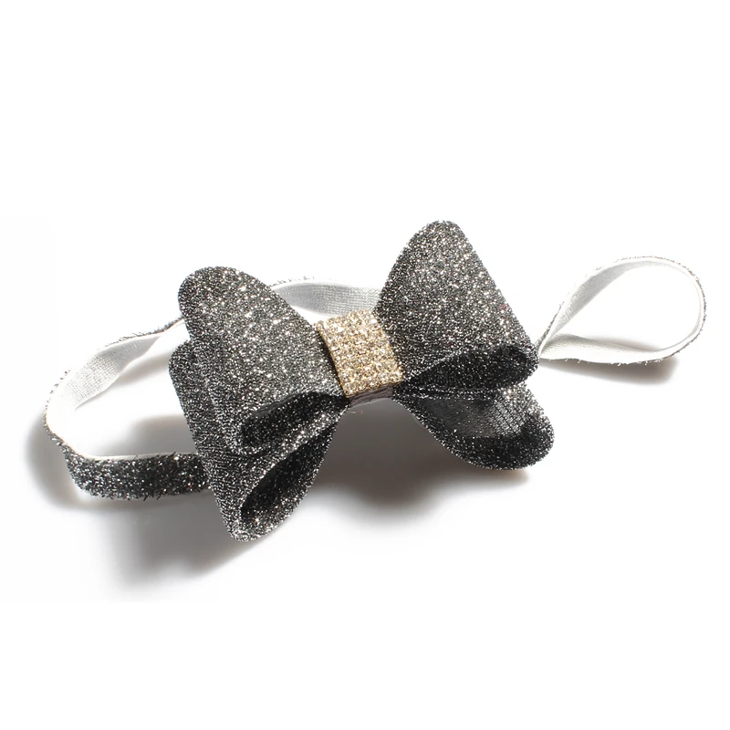 

Retail gray Newborn Luxury Flower Bows Matching Glitter Headband Handmade Hard Bow Headbands For Baby Girls Hair Accessories