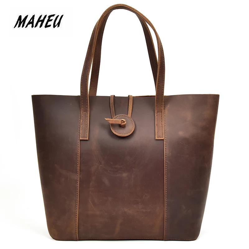 

MAHUE Fashion Female Genuine Leather Handbag Large Capacity Crazy Horse Women Handbags Luxury Designer 2019 Combination Bag