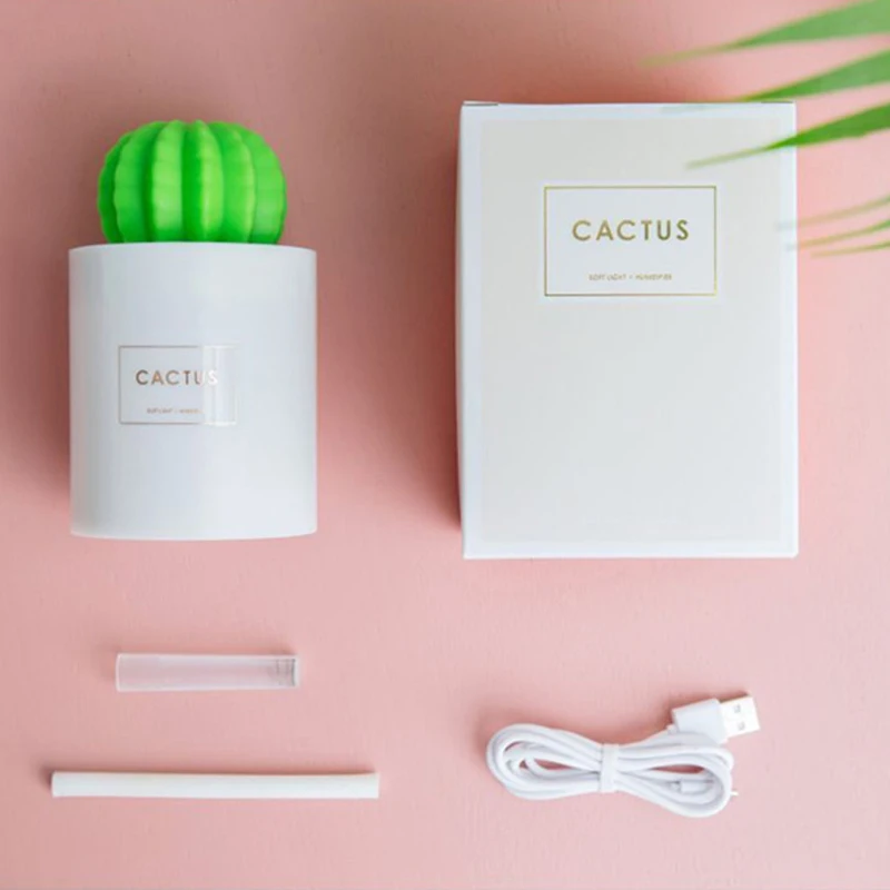 

280ML Timing Air Humidifier Soft LED Light Cactus Ultrasonic Aroma Essential Oil Diffuser for Car Aromatherapy USB Mini