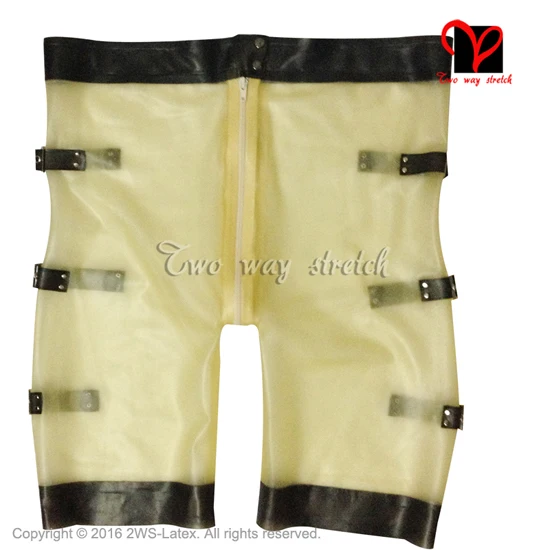 Простые сексуальные латексные длинные ноги боксерские шорты с поясами две стороны прозрачные резиновые бермуды низ KZ-114 - Цвет: transparent w black