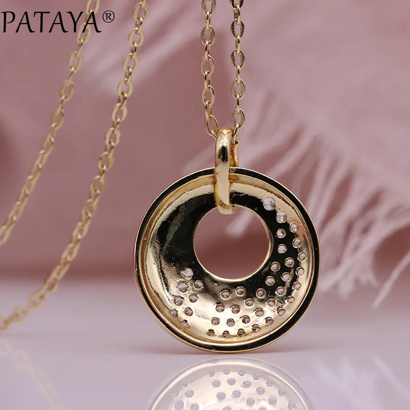 PATAYA новые круглые полые подвески 585 розовое золото белый натуральный циркон длинные ожерелья для женщин романтические свадебные ювелирные изделия