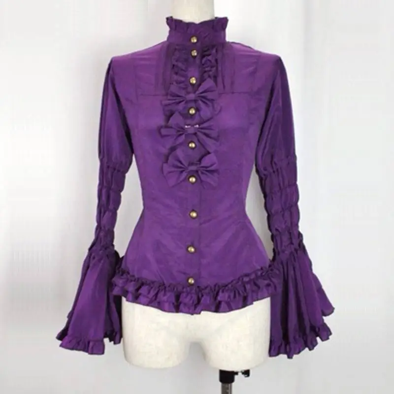 

Classic 3 Color Retro Long Flare Sleeve Lolita Shirts Lace Ruffles Bow Gothic Lolita Blouses Costume For Girl Customized