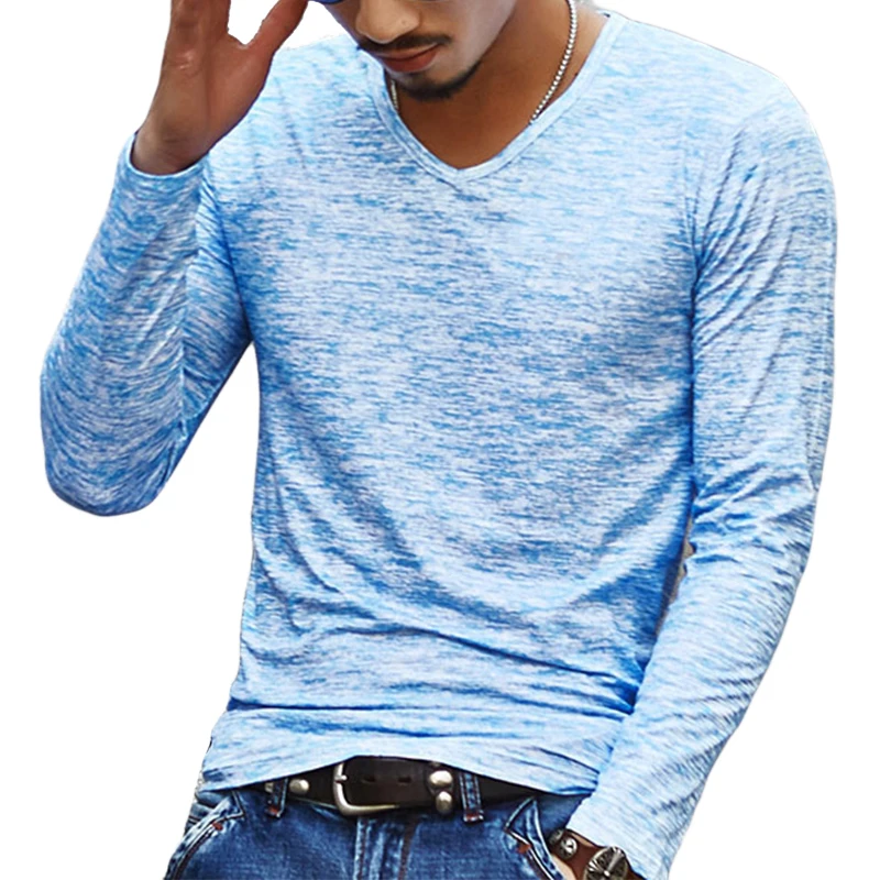Мужская футболка с длинным рукавом весенняя эластичная тонкая|brand men t shirt|mens brand