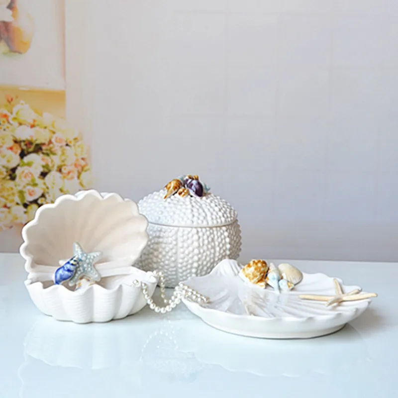 

NEWYEARNEW Creative shell Ceramic European Ring Jewelry Box Holder Dish Princess Storage Box Wedding Birthday Gift High Quality