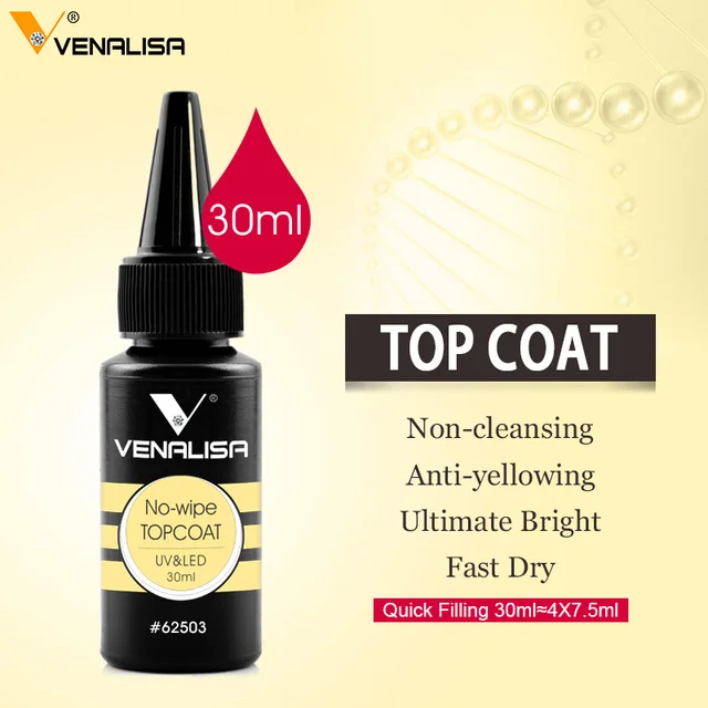 Venalisa Super Quality Refill Package Soak Off UV LED No Wipe Top Coat Base Matt Tempered Top Coat Camouflage Jelly Nail Gel 1