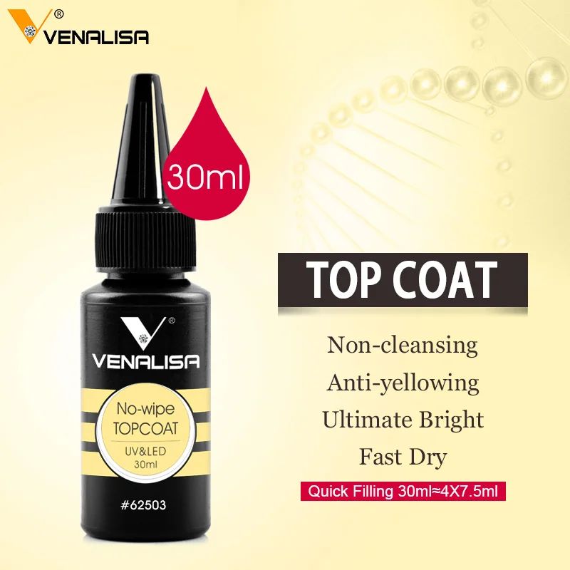 Venalisa Refillment 30ml High Quality Nail Art Soak Off UV/LED No Wipe Top Coat Base Coat Builder Nail Gel Matt Tempered TopCoat 3