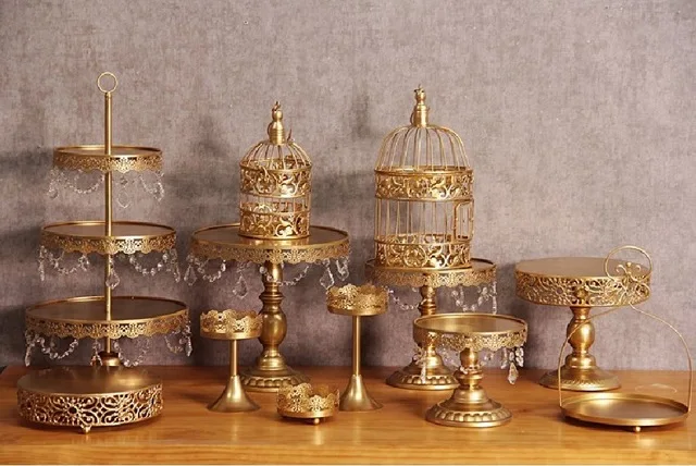 

12PCS/Set Free Shipment Gold Metal Dessert Tray Cake Stand Cupcake Pan with Different Kind for Wedding Home Event Party Supply