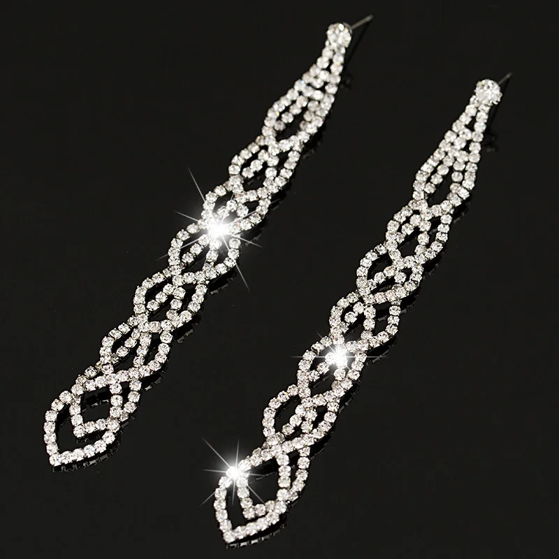 

YFJEWE Fashion Graceful Women Evening Jewellery Full Crystal Filled Long Drop Earrings For Women Bridal Girl Accessories #E021