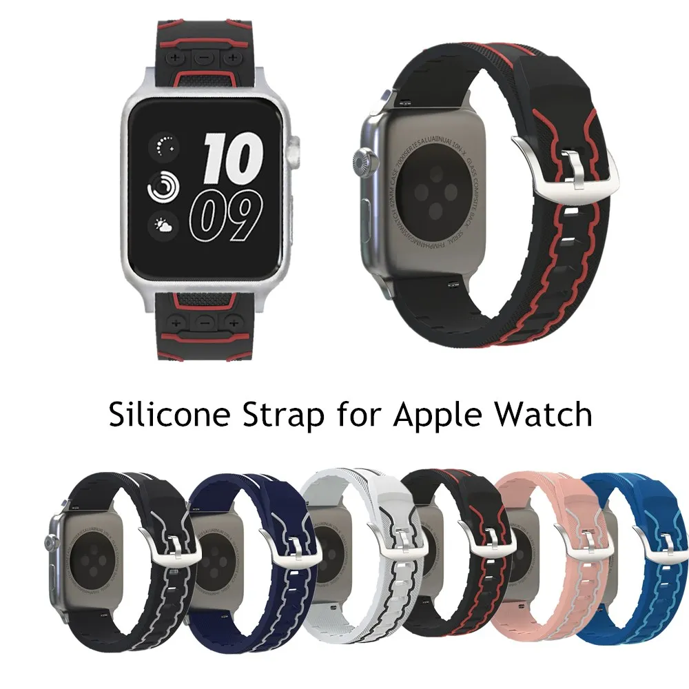 

Quality Sports Silicone Strap Band for Apple Watch Series 4/3/2/1 38 42MM Rubber Bracelet Watchbands for iWatch 40 44MM