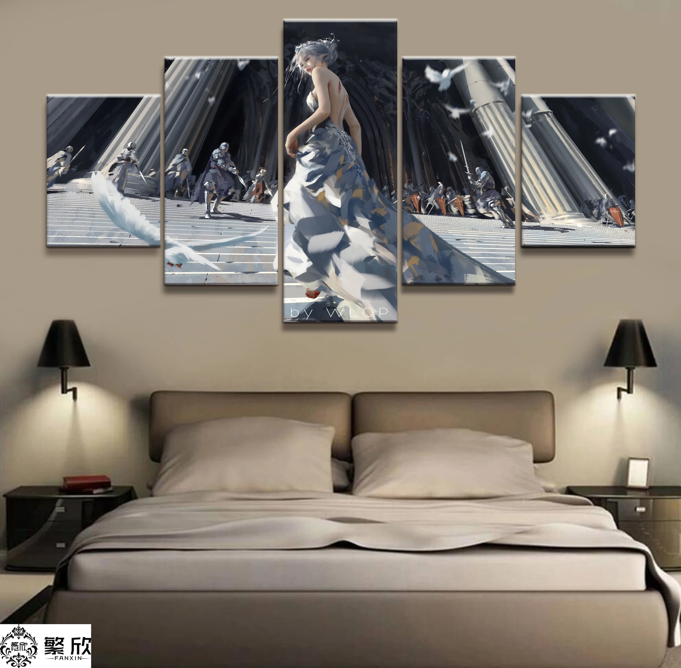 

5 Pieces Ghost Blade Comic Poster Modern Wall Art Decorative Modular Framework Picture Canvas HD Printed One Set Painting